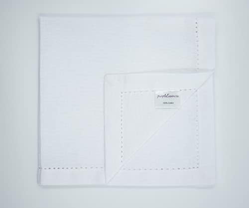 PurpleEssences 12 Pack Hemstitch Cloth Napkins 18x18 White 100 Cotton
