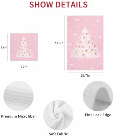 Set of Kitchen Waffle Weave Towels for Christmas with Tree Print