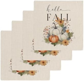 Orange White Pumpkin Dish Towels Set 4pcs