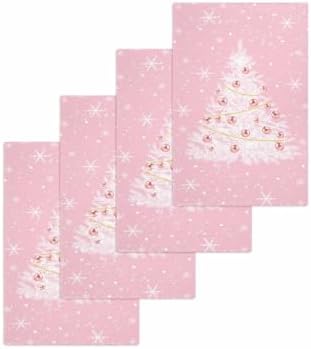 Set of Kitchen Waffle Weave Towels for Christmas with Tree Print