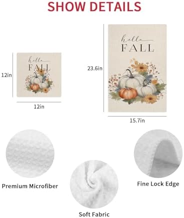 Orange White Pumpkin Dish Towels Set 4pcs
