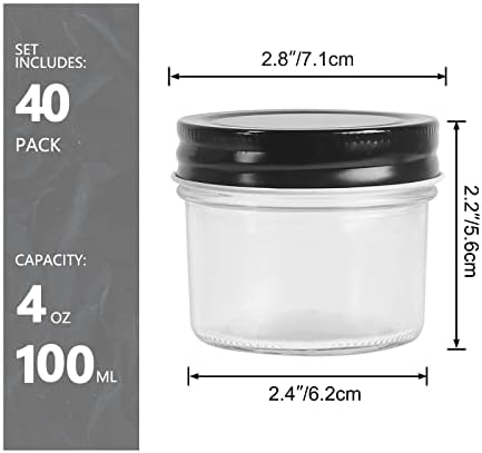 EkkoVla 40-Piece Glass Jars with Black Lids