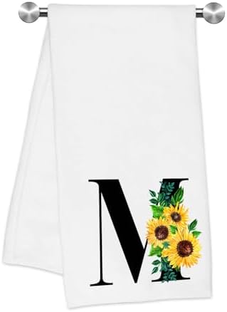 Monogrammed Sunflower Hand Towels Personalized Initial Kitchen Gifts for Women