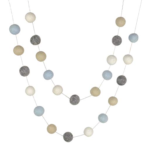 Ice Blue Almond Gray White Felt Ball Garland - 6ft - Table Runner
