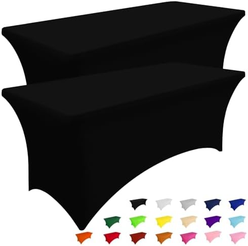 Smiry 2-Pack Elastic Tablecloth for Rectangular Tables Black 6FT