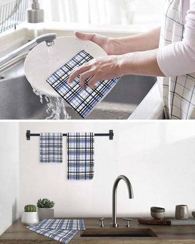 Habitucy Blue Black Plaid Hand Towels Set Retro Farmhouse Kitchen