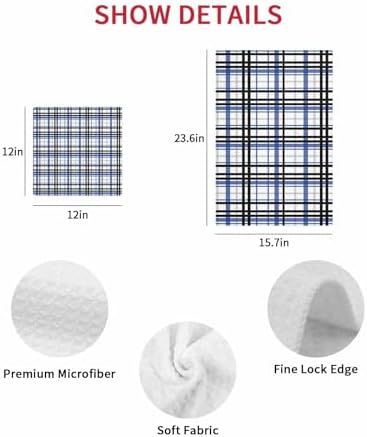 Habitucy Blue Black Plaid Hand Towels Set Retro Farmhouse Kitchen