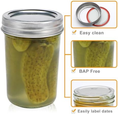 Mason Jars 8 oz Set of 30 Regular Mouth Airtight Lids BPA Free