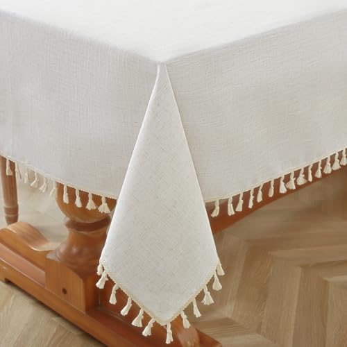 Alsoo 55x106 Tablecloth Heavy Duty Waterproof Ivory with Tassel