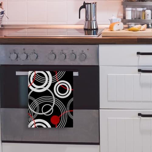 Cukemip Modern Black Red Retro Dish Towels Set of 2