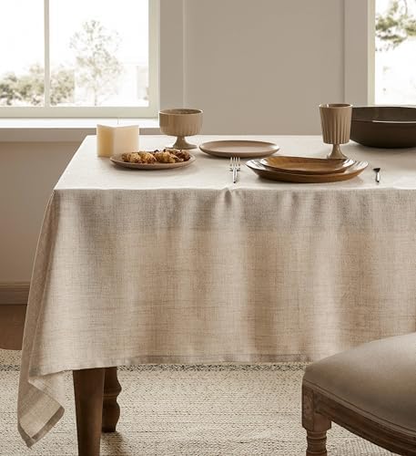 60x84 inch water-resistant linen tablecloth farmhouse style