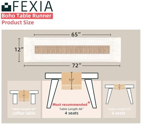 FEXIA Boho Rustic Table Runner 72-Inch for Home Special Events