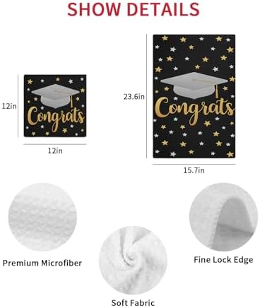 Eco-Friendly Graduation Cap Dish Towels Set 12x12 3-Pack