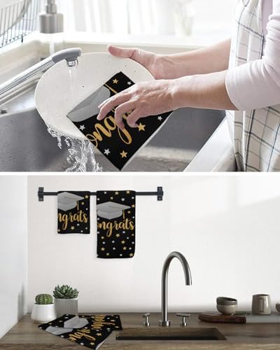 Eco-Friendly Graduation Cap Dish Towels Set 12x12 3-Pack