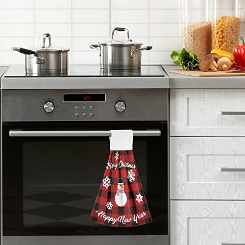 Aslsiy Christmas Snowman Plaid Kitchen Towel Set of 2