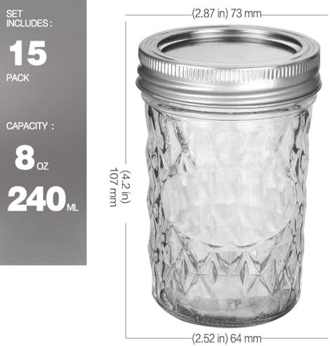 Verones 15-Piece 8oz Mason Jars Set