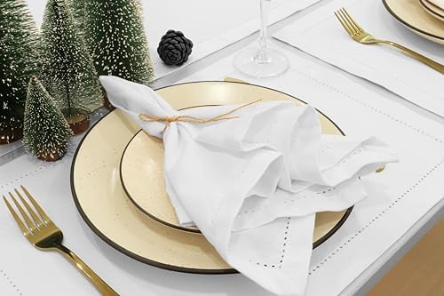 PurpleEssences 12 Pack Hemstitch Cloth Napkins 18x18 White 100 Cotton