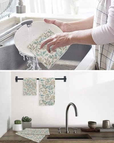 Habitual Autumnal Hand Towels Microfiber Waffle Weave 157x236 in Autumn Green Blue Leaves
