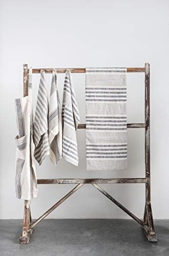 Creative Co-Op Striped Cotton Tea Towels Set of 3 Tan Grey