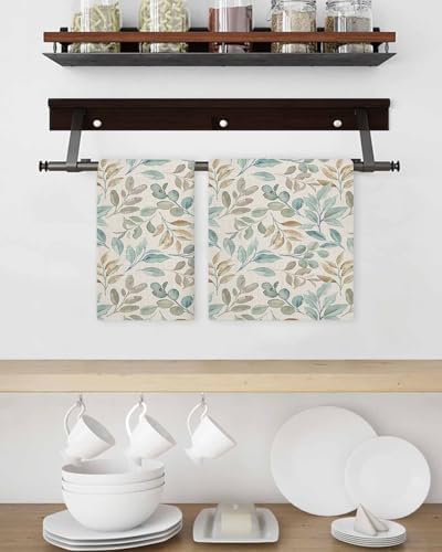 Habitual Autumnal Hand Towels Microfiber Waffle Weave 157x236 in Autumn Green Blue Leaves