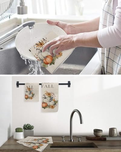 Orange White Pumpkin Dish Towels Set 4pcs