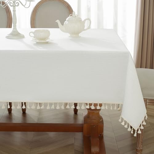 Alsoo 55x106 Tablecloth Heavy Duty Waterproof Ivory with Tassel