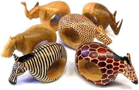 6 Hand-Carved Animal Napkin Rings