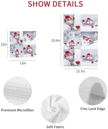Habtucy Red Snowman Waffle Weave Dish Towels Set 3-Piece Microfiber Quick Drying