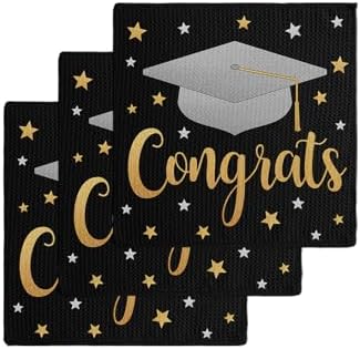 Eco-Friendly Graduation Cap Dish Towels Set 12x12 3-Pack