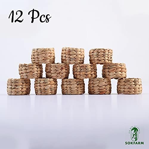 Water Hyacinth Napkin Rings Set of 12 Rustic Braided Design