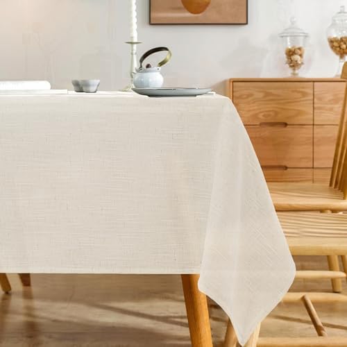 Natural Linen Textured Tablecloth Water Resistant