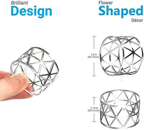 12 Pack Napkin Rings Silver Design for Weddings Dinners Parties Christmas Silver
