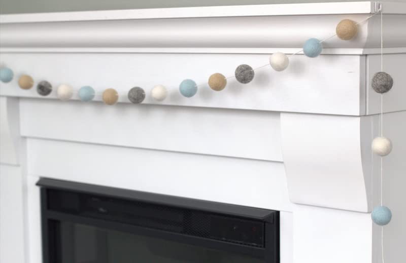 Ice Blue Almond Gray White Felt Ball Garland - 6ft - Table Runner