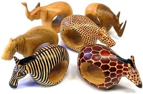 6 Hand-Carved Animal Napkin Rings