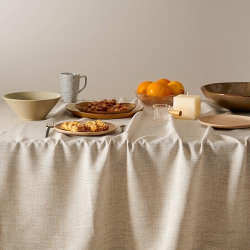 60x84 inch water-resistant linen tablecloth farmhouse style