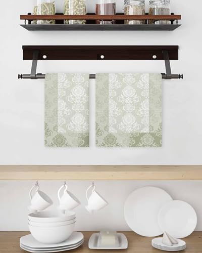 Sage Green Damask Hand Towels Set 4 Piece