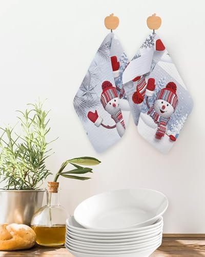 Habtucy Red Snowman Waffle Weave Dish Towels Set 3-Piece Microfiber Quick Drying