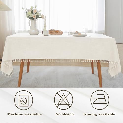Alsoo 55x106 Tablecloth Heavy Duty Waterproof Ivory with Tassel
