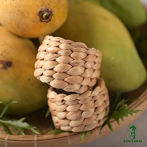 Water Hyacinth Napkin Rings Set of 12 Rustic Braided Design