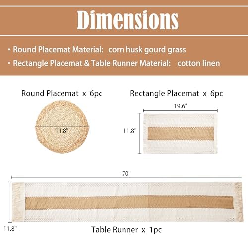 Denique Boho Placemats Set with Table Runner 13PCS Set