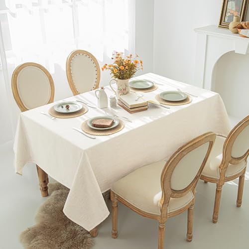 Natural Linen Textured Tablecloth Water Resistant