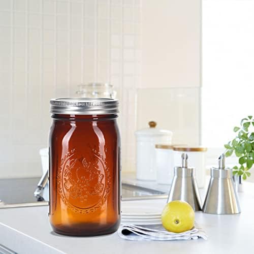 Eleganttime Amber Glass Mason Jars 32 oz Wide Mouth 6-Pack