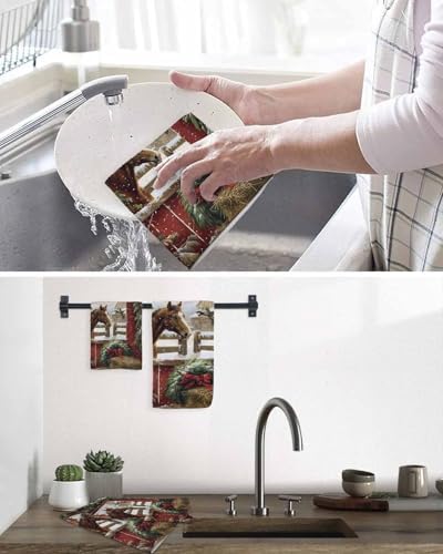 Habtucy 12x12 Waffle Dish Towels Perfect for Christmas Harvest Red 2-Pack