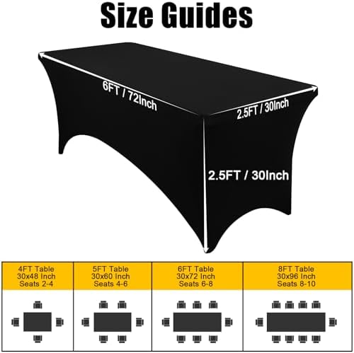 Smiry 2-Pack Elastic Tablecloth for Rectangular Tables Black 6FT