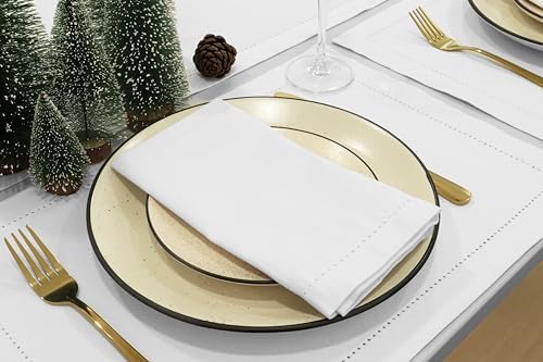 PurpleEssences 12 Pack Hemstitch Cloth Napkins 18x18 White 100 Cotton