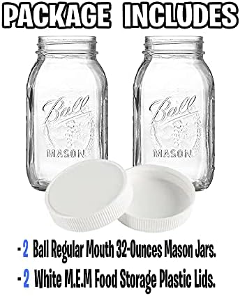 Pack of 2 32 oz Zestier Mason Jars with White lids