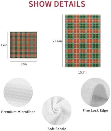 Quick-Dry Buffalo Plaid Waffle Towels for Kitchen More