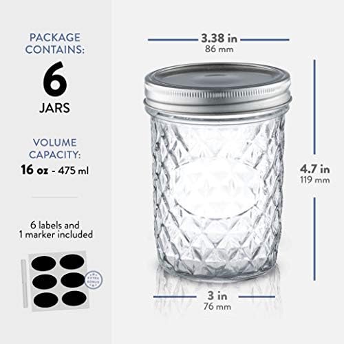 Paksh Novelty 16 oz Mason Jars 6-Pack with Lids and Seals