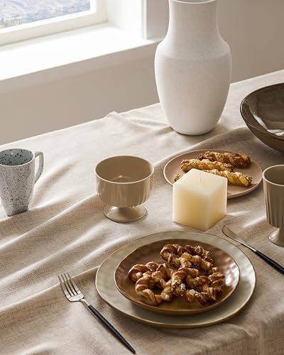 60x84 inch water-resistant linen tablecloth farmhouse style