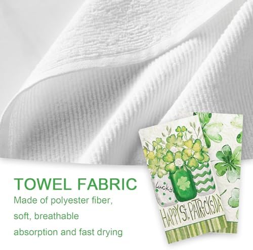 St Patricks Day Kitchen Dish Towels Set of 2 Four-Leaf Clover Design